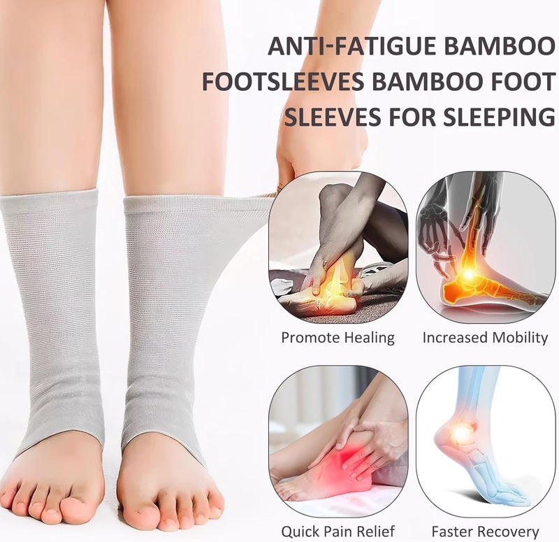 ROBOHOOK Bamboo Anti Fatigue Socks,Compression Bamboo Foot Sleeves,Soft Compression Bamboo Socks,for Arch Support,Swelling of Feet and Ankles (Gray) - Image 2